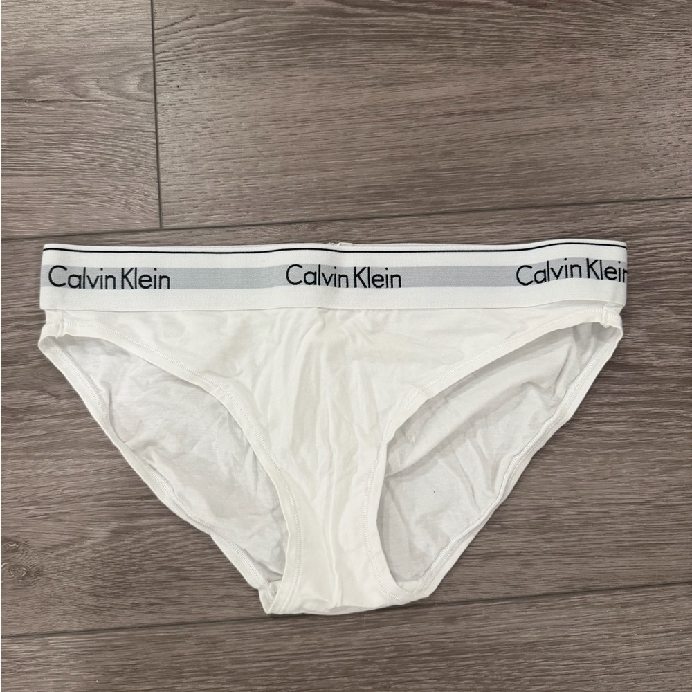 Calvin Klein White Logo Bikini Briefs with Black Trim